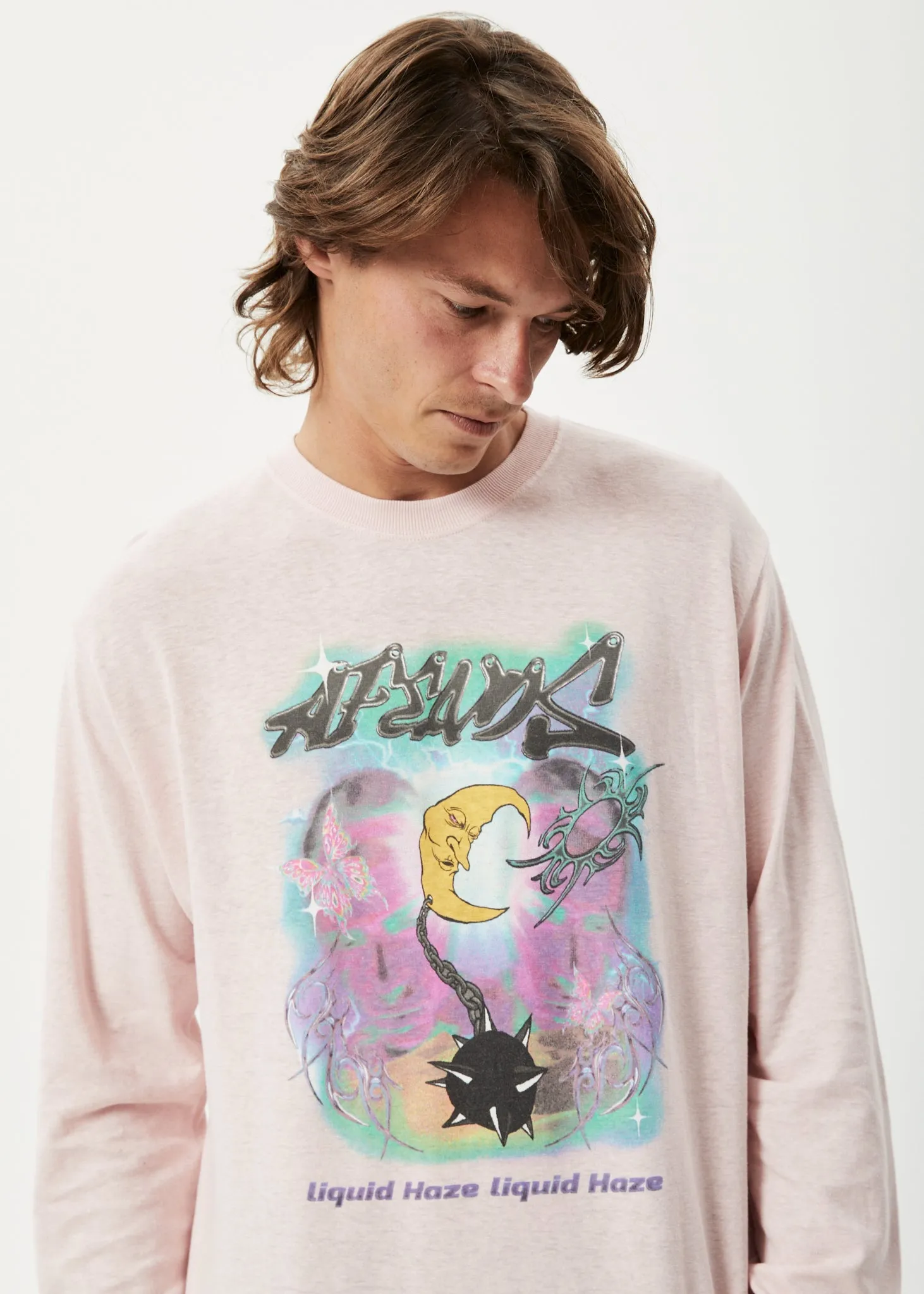 AFENDS Mens Liquid Haze - Long Sleeve Graphic T-Shirt - Lotus