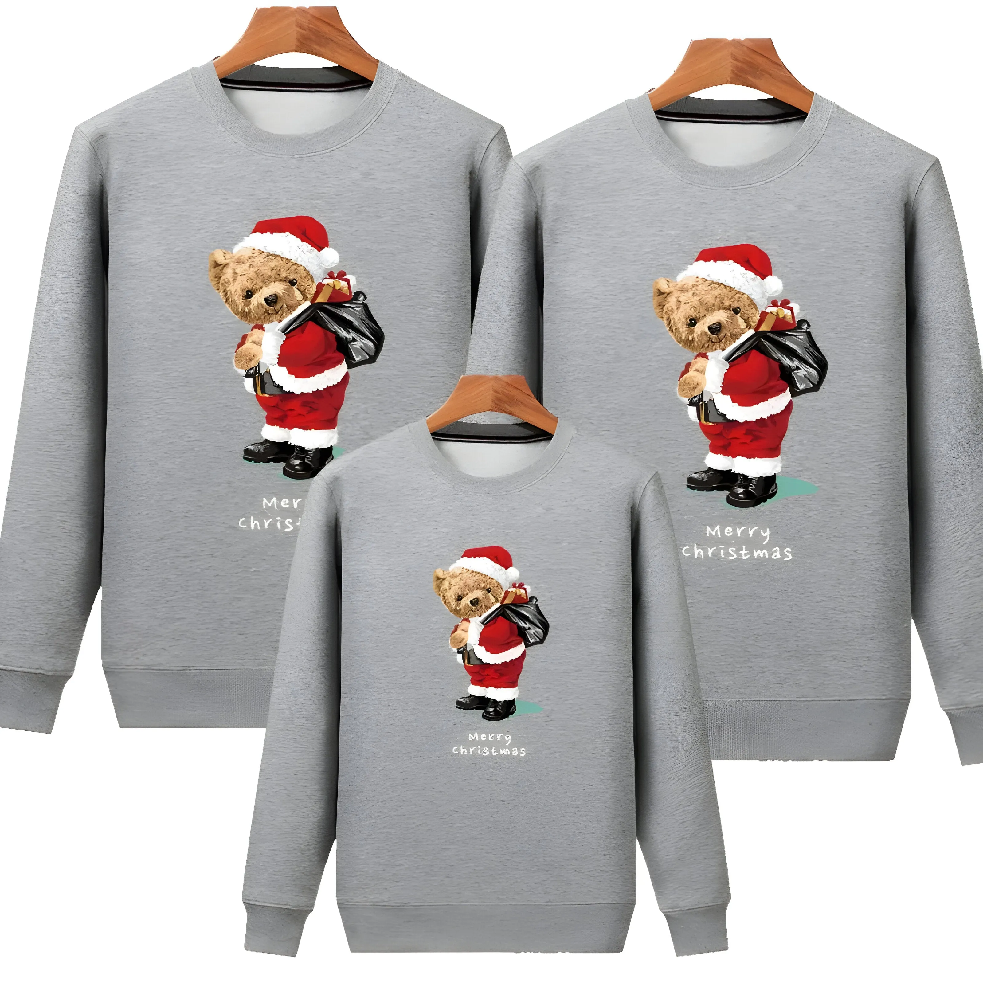 Kids Plain Christmas Bear Matching Christmas Jumper