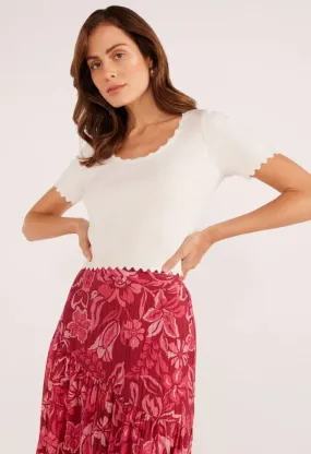 Laura Scallop Knit Tee-Ivory