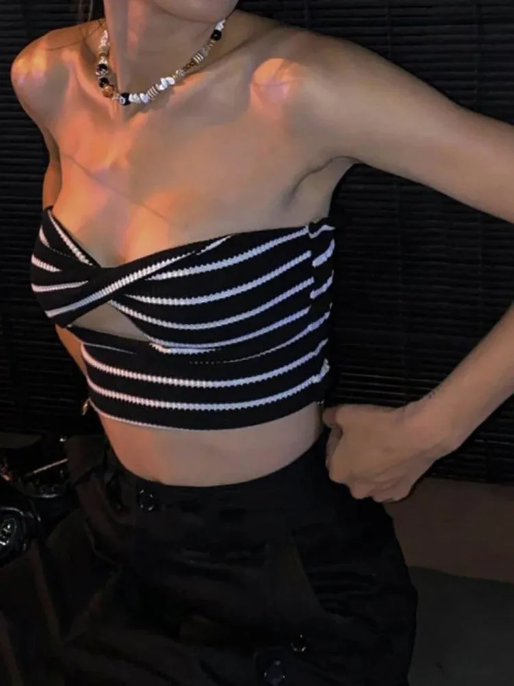 Ribbed Knit Twisted Knot Front Sleeveless Tube Top