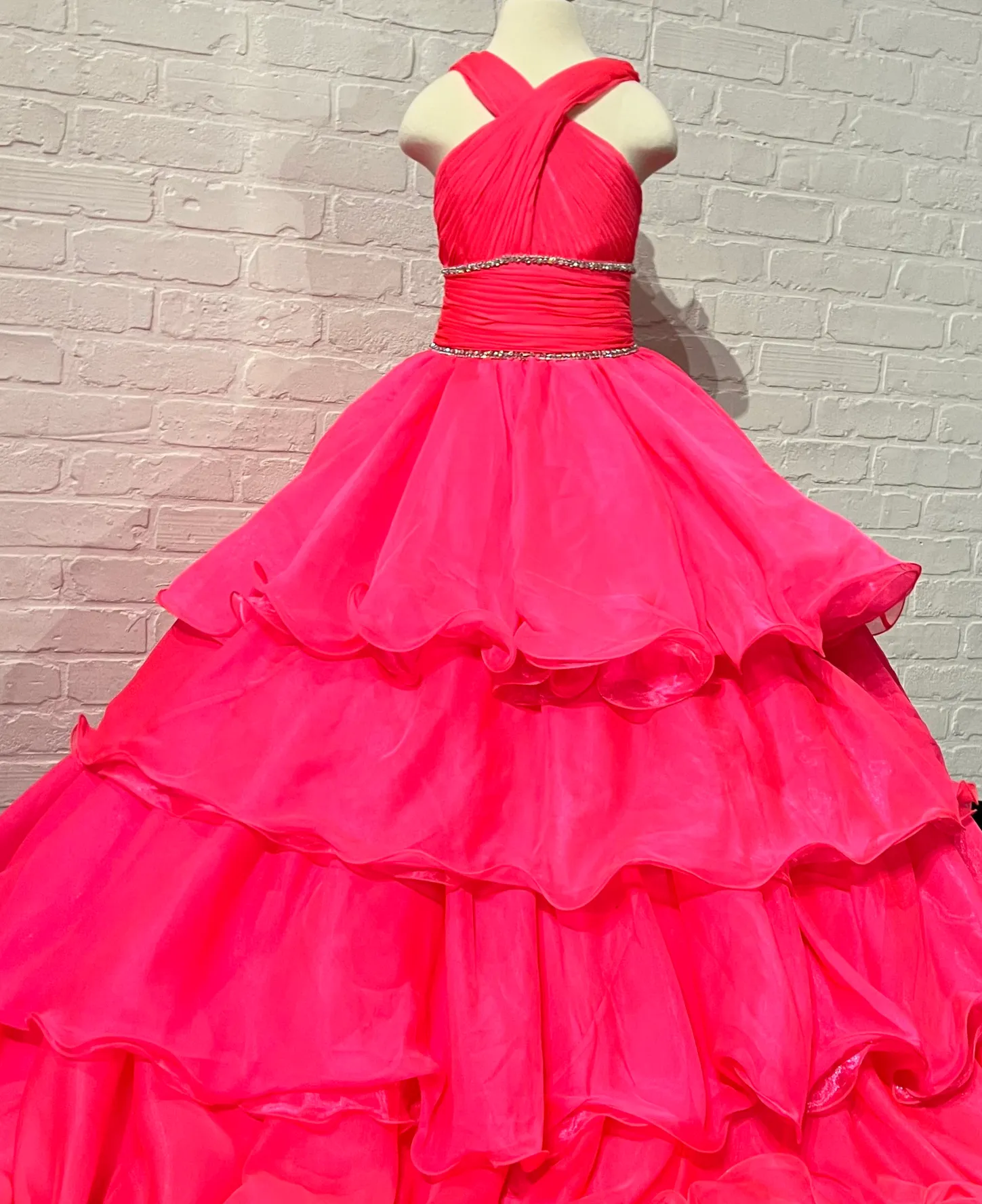 Sugar Kayne C305 Ruffled Layers Girls Preteens Pageant Dress Ball Gown Cape Halter Formal Dress